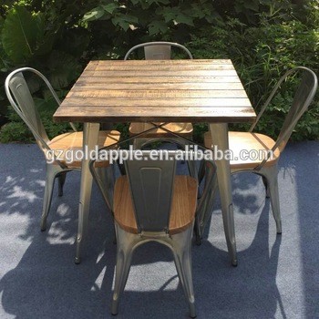 Outdoor Garden Restaurant Dining Tables Furniture Retro Wooden Square Coffee Dining Table Chair Set