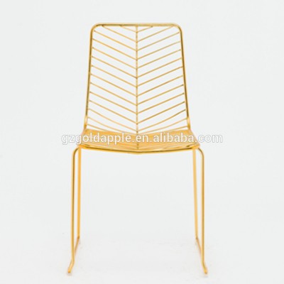 Rose gold wire dining chair, metal wire mesh stackable chair